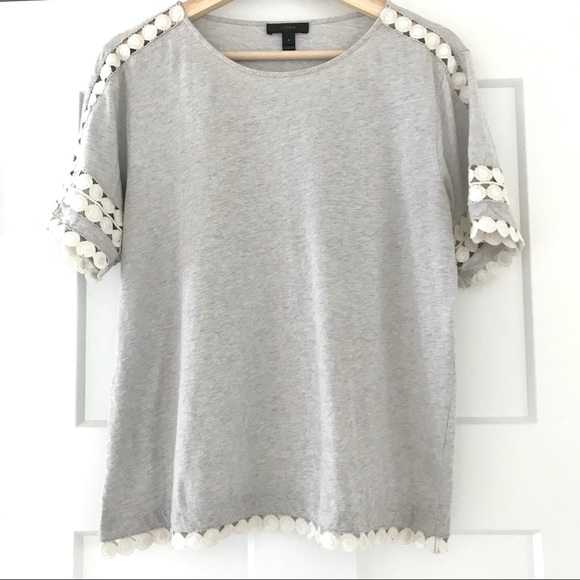 J. Crew Grey Tee Embroidered Eyelet Circle Sleeves - Picture 2 of 5